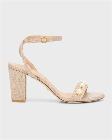 Stuart Weitzman Nearlybare Metallic Pearly Ankle Strap Sandals Neiman