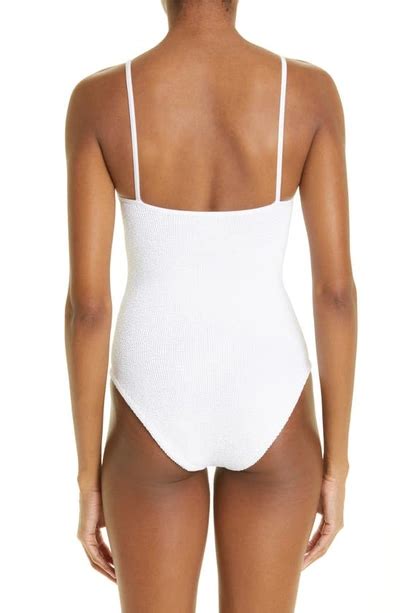 Hunza G Pamela Crinkle One Piece Swimsuit In White Modesens