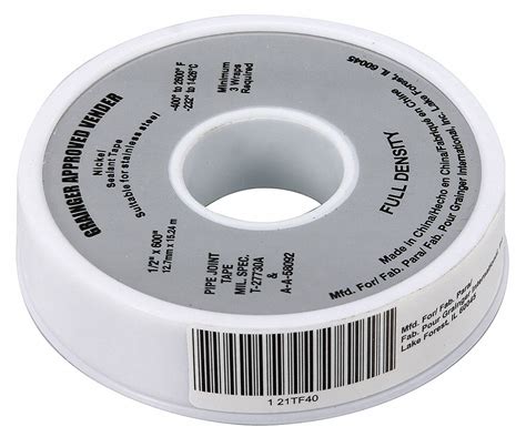 GRAINGER APPROVED 1 2 W PTFE Thread Sealant Tape Nickel 600 Length