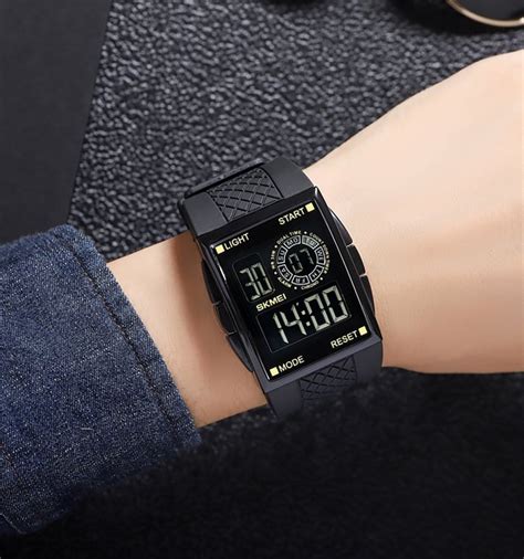 Skmei Bkgd Men Black Digital Dial Black Polyurethane Strap