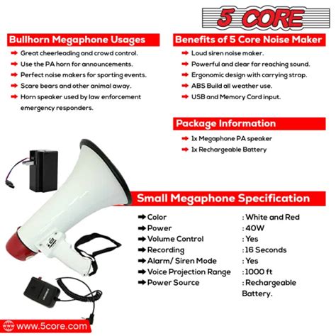 Dropship 5 CORE Megaphone Bull Horn 40W Peak Loud Siren Noise Maker ...