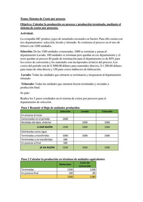 Contabilidad DE Costo 2 Tarea 2 Tema Sistema De Costo Por Proceso