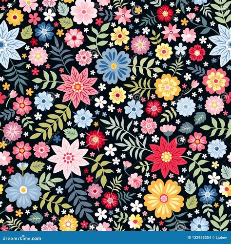 Vibrant Ditsy Floral Seamless Pattern With Bright Summer Flowers On