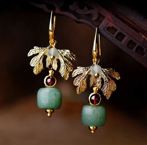 Ethnic Dangle Earrings Handmade Green Aventurin Drop Earrings Jewelry