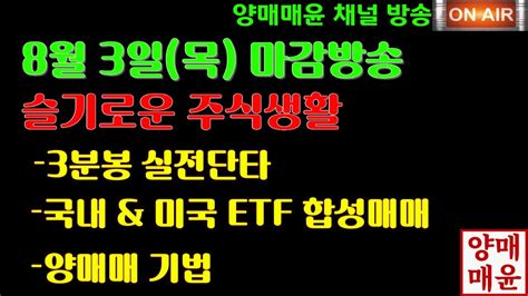 양매매윤 주식방송 8월 3일 마감 Live 3분봉 단타매매 양매매 기법 미국주식 합성매매 Youtube