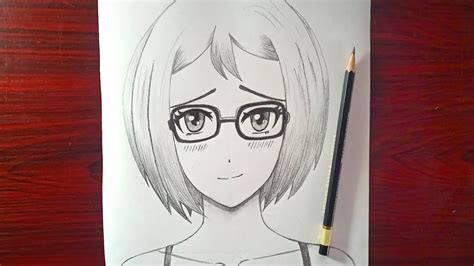 Girl With Glasses Sketch Anime