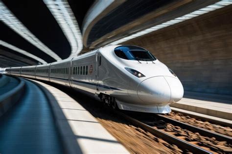 Premium Photo Bullet Train Speeding On Tracks With Mountains