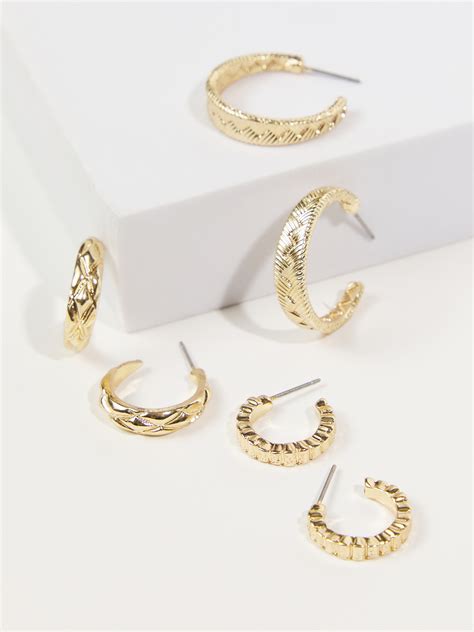 Textured Hoop Earring Trio Pack In Gold Altard State