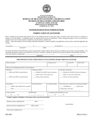 Fillable Online Health State Tn Licensurelverificationform Doc Health