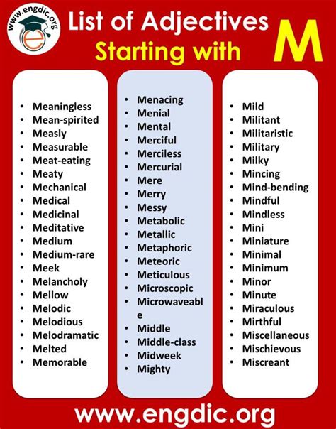 All Adjectives That Start With M Sorted List Engdic