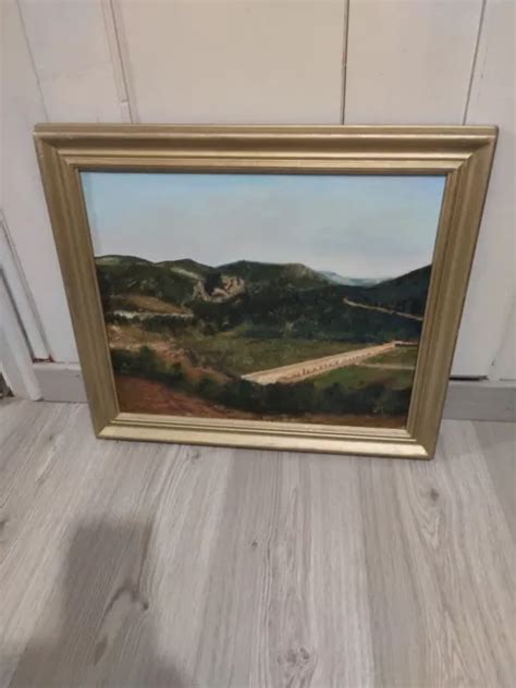 ANCIEN TABLEAU HUILE sur toile signé av decor paysage le pond EUR 15 00