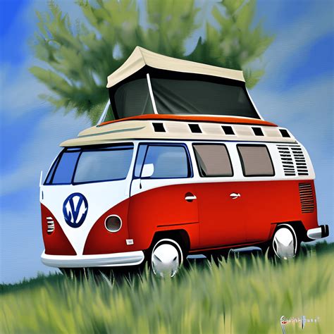 Camping VW Bus Painting Creative Fabrica