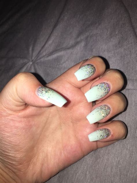 Mint Green And Silver Glitter Ombré Nails Ombre Nails Glitter Ombre Nails Nails