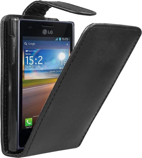 Negra Funda De Cuero Para Lg E Optimus L Flip Case Cover