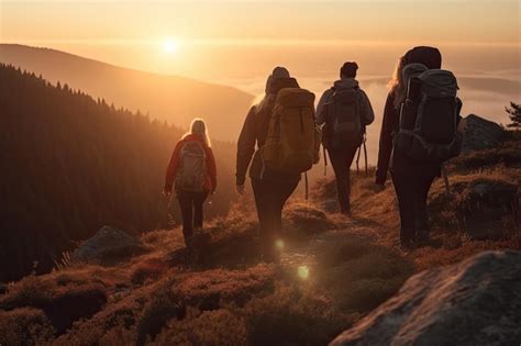 Premium Photo A Group Of Sporty Hikers Are Captured Walking Through A