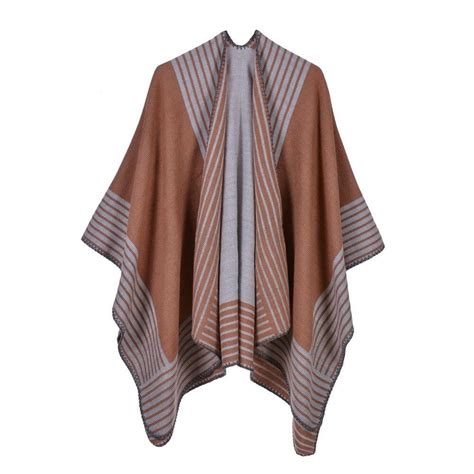 Gestreifter Poncho F R Damen Poncho Shop