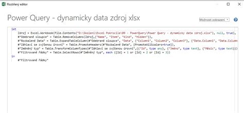 Dynamické hodnoty přes parametr v PowerQuery jazyk M Školení konzultace