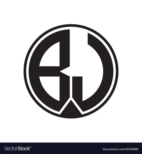 Bj Logo Monogram Circle With Piece Ribbon Style Vector Image