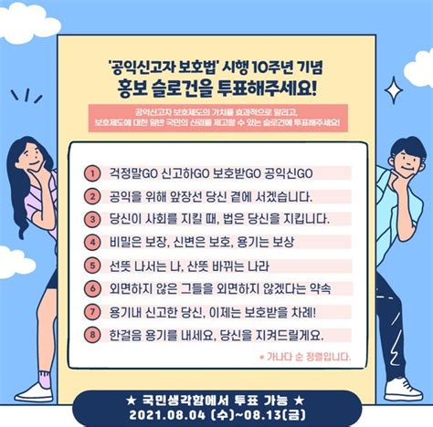 “공익신고자 보호법 시행 10주년 홍보 문구 직접 뽑아주세요”