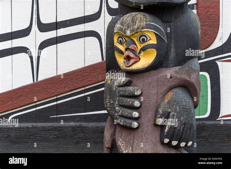 Victoria BC Canada 11 September 2017 Detail Of A Totem Pole