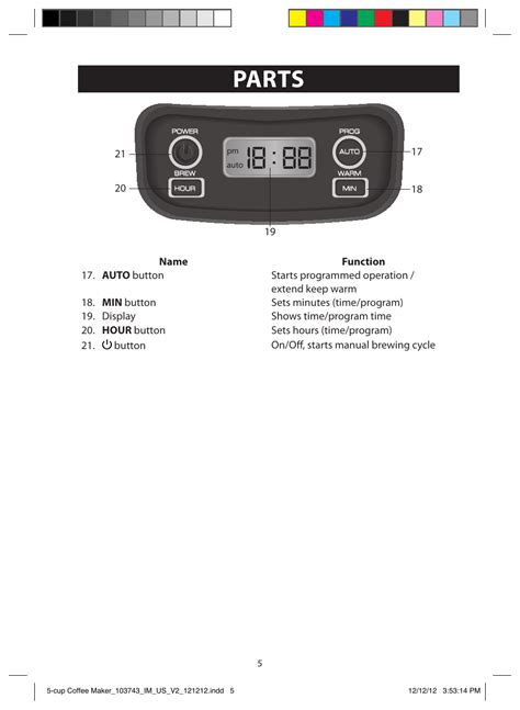 Parts | FARBERWARE 103743 5 Cup Coffee Maker User Manual | Page 5 / 15 | Original mode