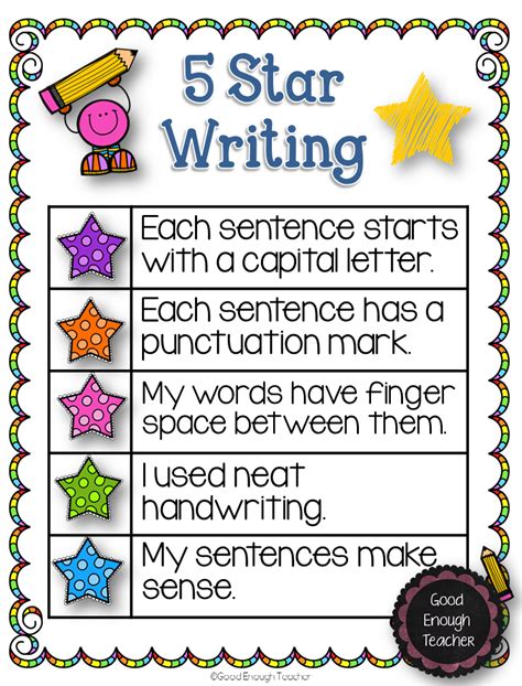 5 Star Writing A Freebie Elementary Writing First Grade Writing