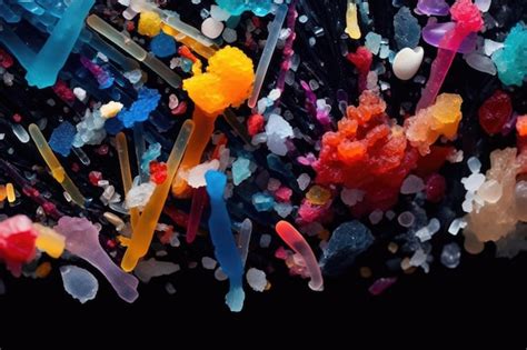 Premium Ai Image Colorful Microplastics Magnified Against Dark Background Created With