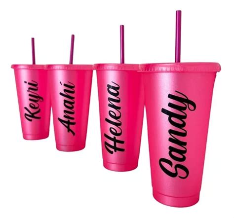 4 Vasos Personalizados Fantásticos Colores Con Glitter Meses sin interés