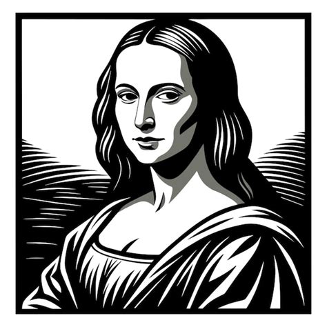 Linocut Mona Lisa Ilustraci N Vectorial En Blanco Y Negro Plano