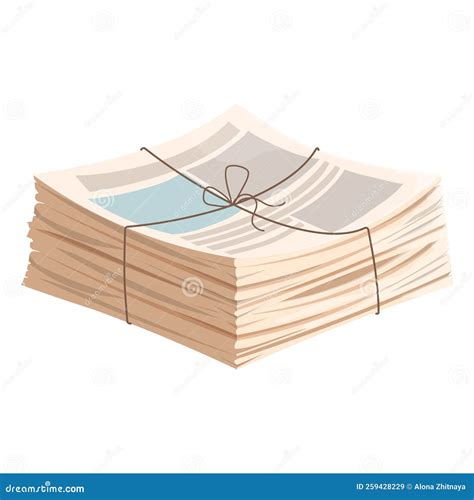 Newspaper Pile Stack Of Magazine With Rope In Cartoon Style Isolated