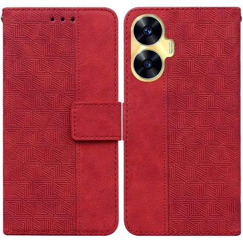 Case For Realme C55 Wallet Cover Flip Folio Geometric Embossed