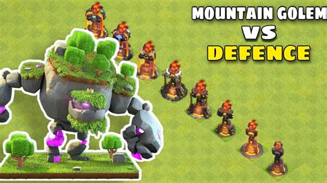 Mountain Golem Vs All Defence Formation Coc Clash Of Clans Youtube