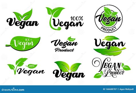 Set Of Vegan Signs Or Green Vegan Label Or Green Natural Badges Product