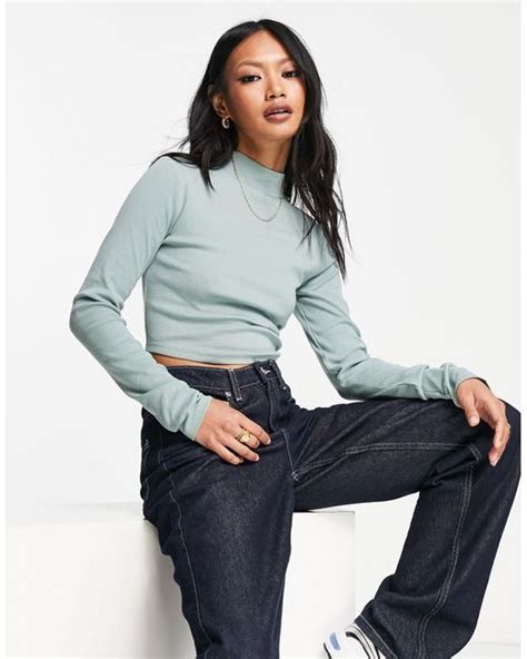 Asos Turtle Neck Crop Top In Gray Lyst