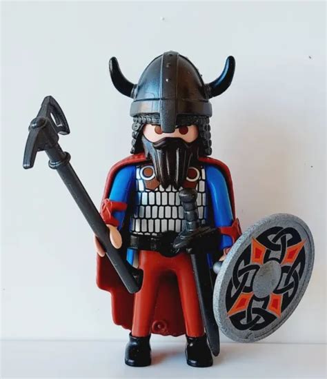 PLAYMOBIL GUERRIER VIKING GAULOIS BARBARE CELTE Hache Bouclier Barbe