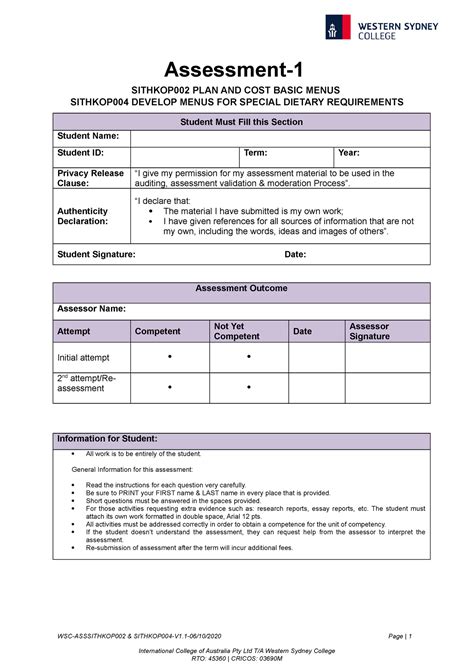 Assessment Task 1 V11 Pp Task Assessment Sithkop002 Plan And Cost Basic Menus Sithkop004