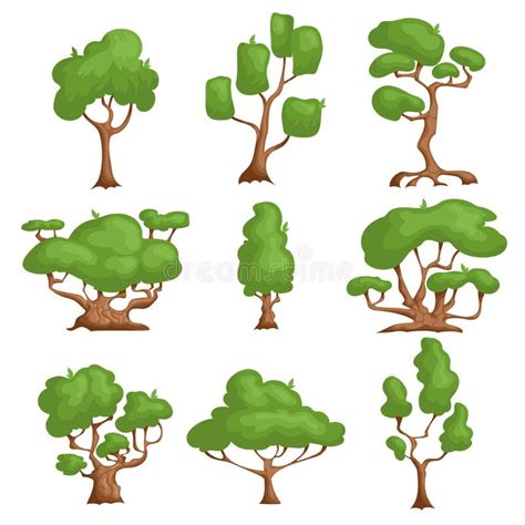 Conjunto De Rboles De Dibujos Animados Diferentes Tipos De Plantas Al