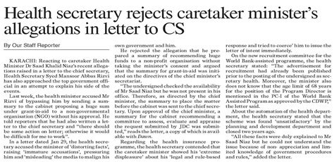 Dawn EPaper Feb 01 2024 Health Secretary Rejects Caretaker