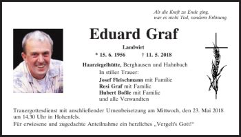 Traueranzeigen Von Eduard Graf Mittelbayerische Trauer