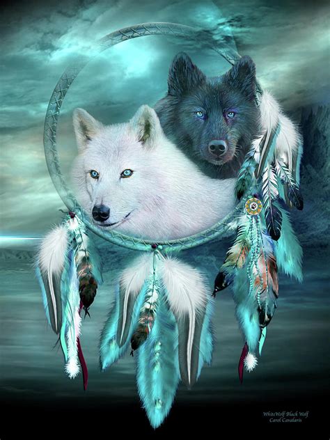 Dream Catcher - White Wolf Black Wolf Mixed Media by Carol Cavalaris ...