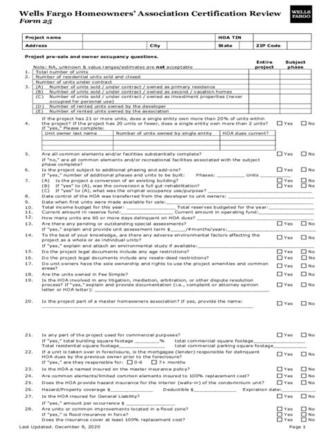 Wells Fargo Homeowners Association Certification Review Fill Out