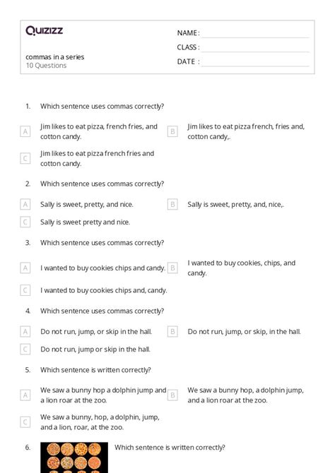 50 Commas In A Series Worksheets For 2nd Year On Quizizz Free