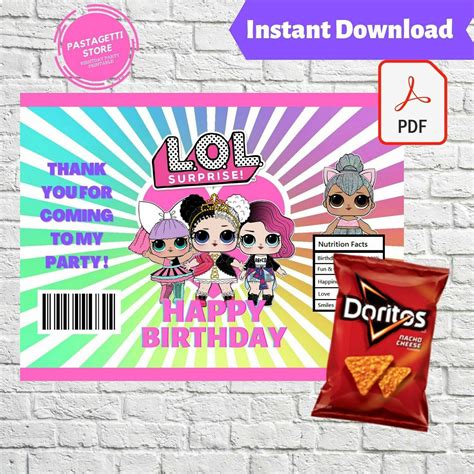 LOL Surprise Dolls Party Chip Bag Wrapper Printable