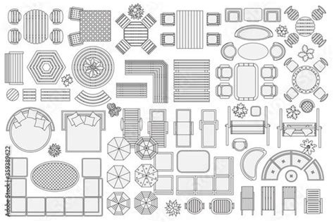 Icons Set Outdoor Furniture And Patio Items Top View Isolated