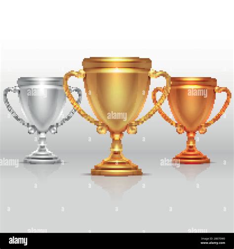 Gold Silver And Bronze Winners Cup Goblet Vector Set Of Sports