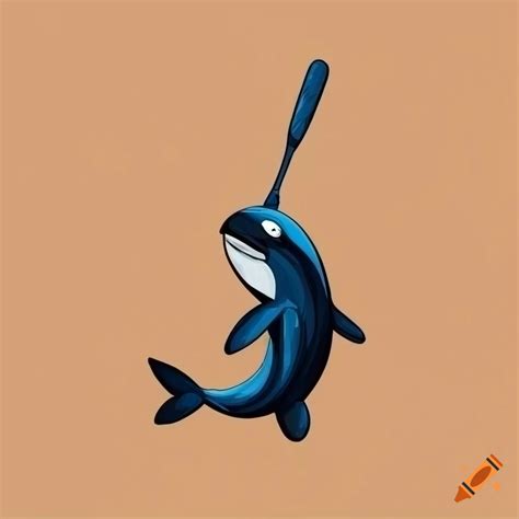 Comic Style Illustration Of A Smiling Orca Holding A Baseball Bat On