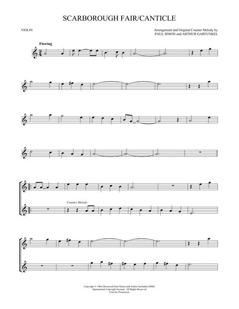 Scarborough Faircanticle By Simon And Garfunkel Sheet Music For Violin Solo At Sheet Music Direct