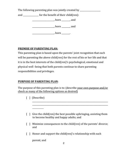 Free Printable Parenting Plan Templates Pdf Excel