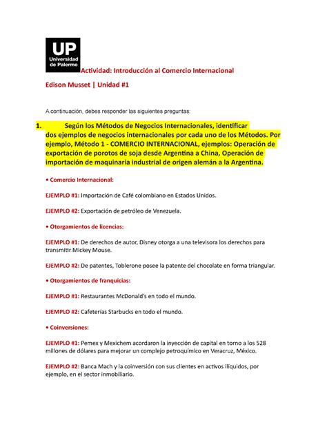 Actividad Introducción Al Negocio Comercial Internacional Actividad