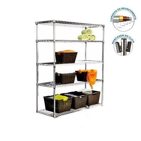 Estante Aço 5 Prateleiras Cromada Aramada Cozinha 170 Cm Click